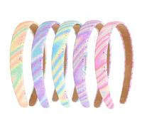 Exipsat 5 diademas de plástico con purpurina, diademas de plástico brillantes, bonitas bandas antideslizantes para el pelo, diademas de arco iris, accesorios para el pelo de colores