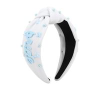 EXIPSAT Diadema de nupcial para mujer con nudo blanco con texto azul "Bride" y decoración de perlas, diadema para el pelo de boda