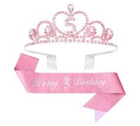 EXIPSAT Juego de 5 bandas de corona de cumpleaños rosa, apto para niñas de 5 años, juego de joyas de cumpleaños con corona de purpurina y banda rosa