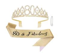EXIPSAT Set de 80 coronas de cumpleaños, tiara y faja para 80 cumpleaños de mujeres, corona de cumpleaños, accesorios de fiesta, decoración de regalo
