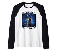 Existente Es Agotador Divertido Mapache Meme Bootleg Animales Camiseta Manga Raglan