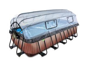 Exit - Piscina Wood efecto madera 540 x 250 x 122 cm con filtro de arena y cúpula