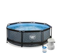 EXIT Toys Stone Pool - ø244x76cm - Piscina de Marco Redondo con Bomba de Filtro de Cartucho - Fácil Acceso - Adecuada para Niños Pequeños - Marco Robusto - Diseño Único - Gris