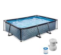 EXIT Toys Stone Pool - 300x200x65cm - Piscina de Marco Rectangular Compacta con Bomba de Filtro de Cartucho - Fácil Acceso - Adecuado para Pequeños - Marco Robusto - Diseño Único - Gris