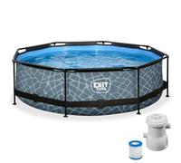 EXIT Toys Stone Pool - ø300x76cm - Piscina de Marco Redondo con Bomba de Filtro de Cartucho - Fácil Acceso - Adecuada para Niños Pequeños - Marco Robusto - Diseño Único - Gris