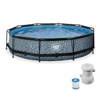 EXIT Toys Stone Pool - ø360x76cm - Piscina de Marco Redondo Grande con Bomba de Filtro de Cartucho - Fácil Acceso - Adecuada para Niños Pequeños - Marco Robusto - Diseño Único - Gris