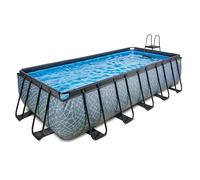 EXIT Toys Stone Pool - 540x250x122cm - Piscina de Marco Rectangular Grande con Bomba de Filtro de Cartucho - Piscina Extra Profunda - Marco Robusto - Incluye Escalera de Piscina - Diseño Único - Gris