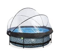EXIT Toys Stone Pool con Cubierta Multifuncional - ø300x76cm - Piscina de Marco Redondo con Bomba de Filtro de Cartucho - Fácil Acceso - Marco Robusto - para Agua Limpia y Cálida - Gris