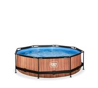 EXIT Toys Wood Pool - ø300x76cm - Piscina de Marco Redondo con Bomba de Filtro de Cartucho - Fácil Acceso - Adecuada para Niños Pequeños - Marco Robusto - Diseño Único - Marrón