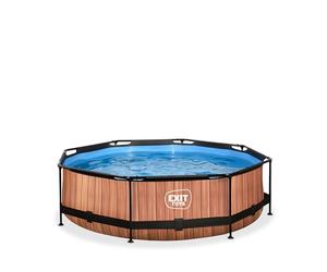 EXIT Toys Wood Pool - ø300x76cm - Piscina de Marco Redondo con Bomba de Filtro de Cartucho - Fácil Acceso - Adecuada para Niños Pequeños - Marco Robusto - Diseño Único - Marrón