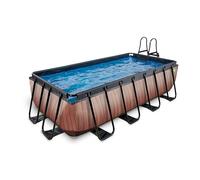 EXIT Toys Wood Pool - 400x200x100cm - Piscina de Marco Rectangular Grande con Bomba de Filtro de Arena - Piscina Extra Profunda - Marco Robusto - Incluye Escalera de Piscina - Diseño Único - Marrón