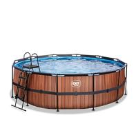 EXIT Toys Wood Pool - ø450x122cm - Piscina de Marco Redondo Grande con Bomba de Filtro de Cartucho - Piscina Extra Profunda - Marco Robusto - Incluye Escalera de Piscina - Diseño Único - Marrón