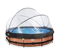 EXIT Toys Wood Pool con Cubierta Multifuncional - ø360x76cm - Piscina de Marco Redondo con Bomba de Filtro de Cartucho - Fácil Acceso - Marco Robusto - para Agua Limpia y Cálida - Marrón