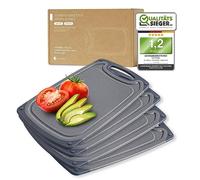 Exitoso Juego de 4 tablas de desayuno, con surcos para zumos, aptas para lavavajillas, color gris, tabla de cortar, plástico, antideslizante, sin BPA, juego de tablas de desayuno