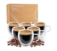 Exitoso Vasos de doble pared para latte macchiato, 80 ml, juego de 6 vasos de café de doble pared, vidrio de borosilicato, tazas de café, vasos de café con asa