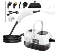 ExKeen Vaporeta Limpieza Hogar 1100 ml, 2500 W Vaporeta de Mano con 9 Accesorios, 3,0 bar Limpiador a Vapor, Presión de Vapor Portátil con 3 Cabezales de Cepillo para Muebles de Cocina, Baño (Blanco)