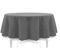 EXKLUSIV HEIMTEXTIL Mantel de jardín con flecos, mantel clásico para exteriores, PVC, espuma suave, antideslizante, para jardín, balcón, terraza, 160 cm, redondo, color gris oscuro