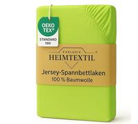 Exklusiv heimtextil - Sábana bajera ajustable de punto de algodón con contorno elástico, verde manzana, 90 - 100 x 200 cm