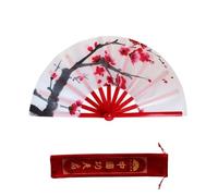 EXKURPOO Abanico Tai Chi Abanico de Tai Chi con Flor de Ciruelo Blanca, Abanico clásico de Kung Fu con Forma de Anillo, Cheongsam for Fitness, espectáculos de Danza(A6 28cm)