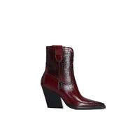 EXKURPOO Botas Mujer Botas de mujer con estampado piedras puntiagudas y tacones altos gruesos cortos(Wine red,41)