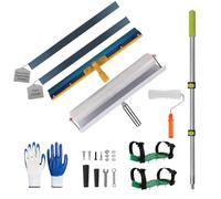 EXLECO 11pcs Kit de Autonivelación Microcemento con Protección, Rodillo de Púas Autonivelante, 3&5CM Doble Cara Rascador Acero Inoxidable, Zapatos con Pinchos para Cesped, Pertiga Telescopica