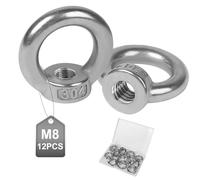 EXLECO 12 Piezas Tuerca de Anillo M8 Tuerca de Ojo de Acero Inoxidable Tuerca Anular Tuerca De Ojo De Elevación Anillo de Elevación Hembra para Montaje con Cuerda y Fijar, Accesorios de Elevación