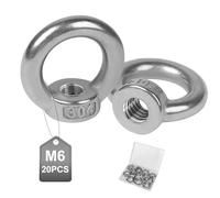 EXLECO 20 Piezas Tuerca de Anillo M6 Tuerca de Ojo de Acero Inoxidable Tuerca Anular Tuerca De Ojo De Elevación Anillo de Elevación Hembra para Montaje con Cuerda y Fijar, Accesorios de Elevación