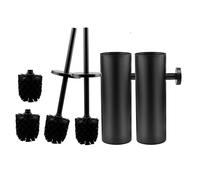 EXLECO 2Pcs Escobillas de Baño Pared, Autoadhesivo Acero INOX Escobillero para WC con Mango Largo, Protección contra Salpicaduras y 2 Cepillo (Mate Negro)