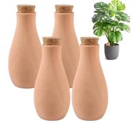EXLECO 4 unidades de arcilla de riego Ollas con tapa de 400 ml, bolas de riego de terracota, recipientes de barro, sistema de riego, macetas de riego sostenibles, riego de plantas, vacaciones para