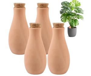 EXLECO 4 unidades de arcilla de riego Ollas con tapa de 400 ml, bolas de riego de terracota, recipientes de barro, sistema de riego, macetas de riego sostenibles, riego de plantas, vacaciones para