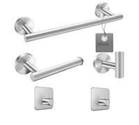EXLECO 40cm Toallero de baño 5Pcs Juego de Accesorios de Baño Montaje en Pared INOX Toalleros + Soporte para Papel Higiénico + Gancho para Toalla de Baño Montaje con Tornillos - Acabado Cepillado