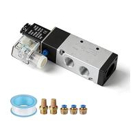 EXLECO Electroválvula Neumática 3/8" 24V NO 5/2 Vías, Válvula Magnética para Aire Comprimido Min. 0,2 Bar con 2 Silenciadores, 3 Conectores y Cinta de PTFE para Cilindros Neumáticos, 4V310-10