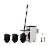 EXLECO Escobillas de Baño Cuadrado Cepillo Inodoro Escobillero Baño de Pared de Acero Inoxdable con 2 Cabezales de Recambio, Escobillas de Baño con Tapa Cepillo Mango Largo Accesorios Baño Cromo