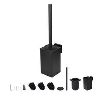 EXLECO Escobillas de Baño de Acero Inoxdable, Pared Escobilla WC con 2 Cabezales de Recambio y Tapa, Cepillo Toilet Brush sin Taladro Escobillero de Baño Kit & Accesorios Baño Negra Mate