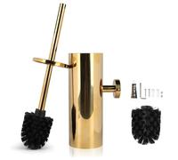 EXLECO Escobillas de Baño Gold de Acero Inoxdable, Pared Escobilla WC con 1 Cabezales de Recambio y Tapa, Oro Scobillas Cepillo Toilet Brush sin Taladro Escobillero Baño Kit & Accesorios Baño