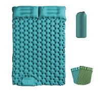 EXLECO Esterilla Camping Doble 123cm Colchoneta de Camping Inflable Exteriores Colchón de Aire Portátil con Almohada Colchoneta para Dormir Colchones Camping Autoinflable para Senderismo Tienda Azul