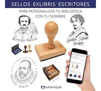 EXLIBRIS PERSONALIZADO para Libros - Sello Exlibris con Nombre “Este libro pertenece a” - Sello Biblioteca - Temática Escritores: Cervantes, Bécquer, Edgar Allan Poe - Literatura Clásica - STAMPA