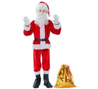 Exlita Children's Santa Claus Suit 8pc. Chicos Child Velvet Disfraz de Navidad para nios Cosplay de Navidad Halloween Fancy Party Red
