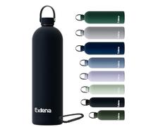 Exllena Botella Térmica 1.5 Litros - Botella Agua Acero Inoxidable 304, Botella Acero para Agua Fría y Caliente, 100% Estanco con Asa y Gancho - Ideal para Viajes, Gym y Exterior(Negro)