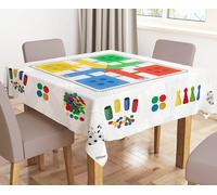 Exma Mantel Grande del Juego de Mesa del Parchís Gigante - Manteles Resinados Antimanchas para Mesa - Calidad de Tela Tejido Antimanchas resinado Impermeable [Medida 140x140cm]