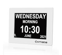 Exmate 8" Despertador Digital Blanco, Reloj de día para Demencia, Alarmas y Recordatorios de Medicamentos, Personas con Poca visión y Alzheimer