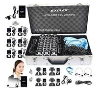 EXMAX ATG-100T 195-230MHz - Sistema inalámbrico de transmisión de audio por voz + funda de carga de aleación de aluminio para enseñar guías de viaje, conferencias, viajes a la iglesia (2 transmisores y 30 receptores)