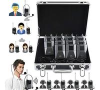 EXMAX EX-938 Auriculares Inalámbricos Micrófono Guía Turística Sistema Interpretador Transmisor Traductor en su Oído para Traducción Iglesia Interpretación Simultánea (1 Transmisor 10 Receptores y Caja de Almacenamiento)