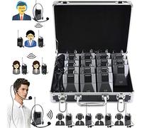 EXMAX EX-938 - Micrófono inalámbrico con micrófono y guía turística para traducción de iglesias, enseñanza, viajes, interpretación simultánea (1 transmisor, 14 receptores con funda de almacenamiento