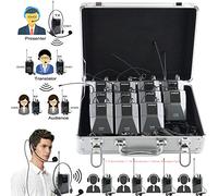 EXMAX EX938 Auriculares inalámbricos con micrófono de guía de audio para traducción de la iglesia, enseñanza de viajes de interpretación simultánea (1 transmisor de 10 receptores con caja de