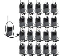 EXMAX UHF-938 UHF - Auriculares inalámbricos de transmisión acústica, sistema de guía de audio de 433 MHz, para traducción de la iglesia, enseñanza de viajes, interpretación simultánea (1 transmisor y 20 receptores)