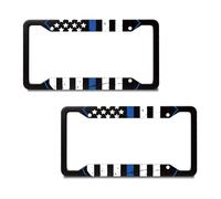 EXMENI 2 PCS Blue Lives Matter USA Flag License Plate Frame Aluminum Composite Tie Flag Themed License Plate Frame Blue Shield Support Law Enforcement
