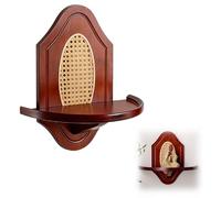 Exmydric Pequeño Templo Pooja Mandir God de bambú para Colgar en la Pared con Respaldo de rattán Tejido y Perforado Ideal para Maison Bureau y devoción a Buda Rosewood S