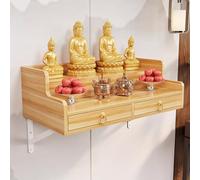Exmydric Templo Pooja Mandir God de Madera para Colgar en la Pared con Dos cajones Ideal para Maison Bureau y devoción a Buda Natural-Wood 31"x16"x10"