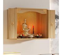 Exmydric Templo Pooja Mandir God de Madera para Colgar en la Pared Ideal para Maison Bureau y devoción a Buda Natural-Wood 24"x16"x24"
